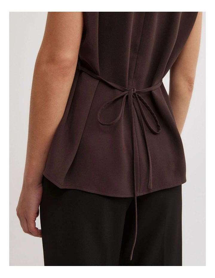 Cowl Tie Belt Top in Espresso image 4