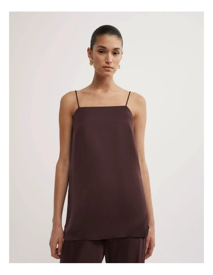 Satin Tunic Top in Espresso image 1