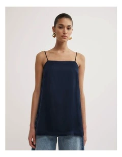 Satin Tunic Top in Navy