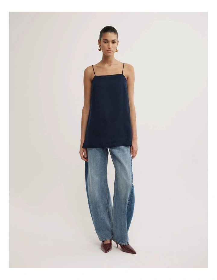 Satin Tunic Top in Navy image 2