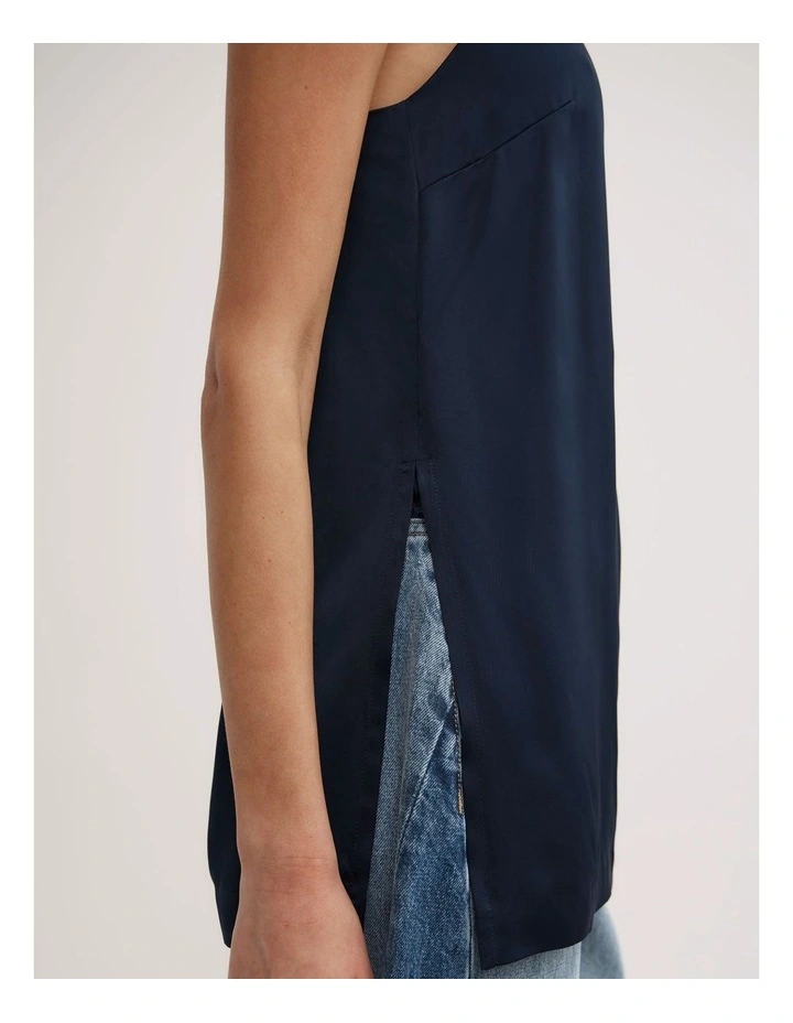 Satin Tunic Top in Navy image 4