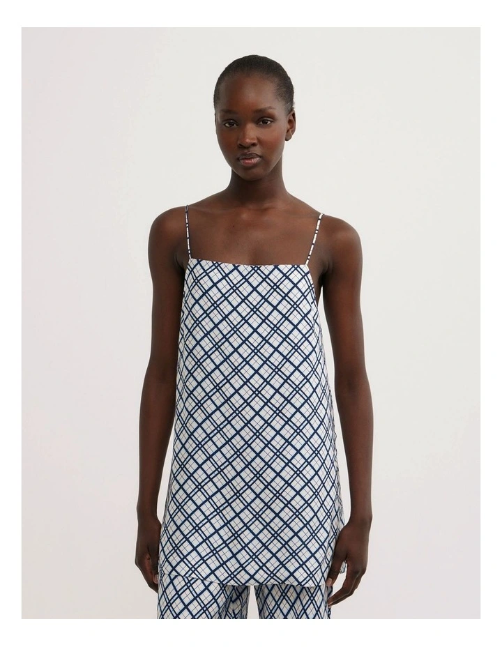 Satin Tunic Top in Blue Check image 1