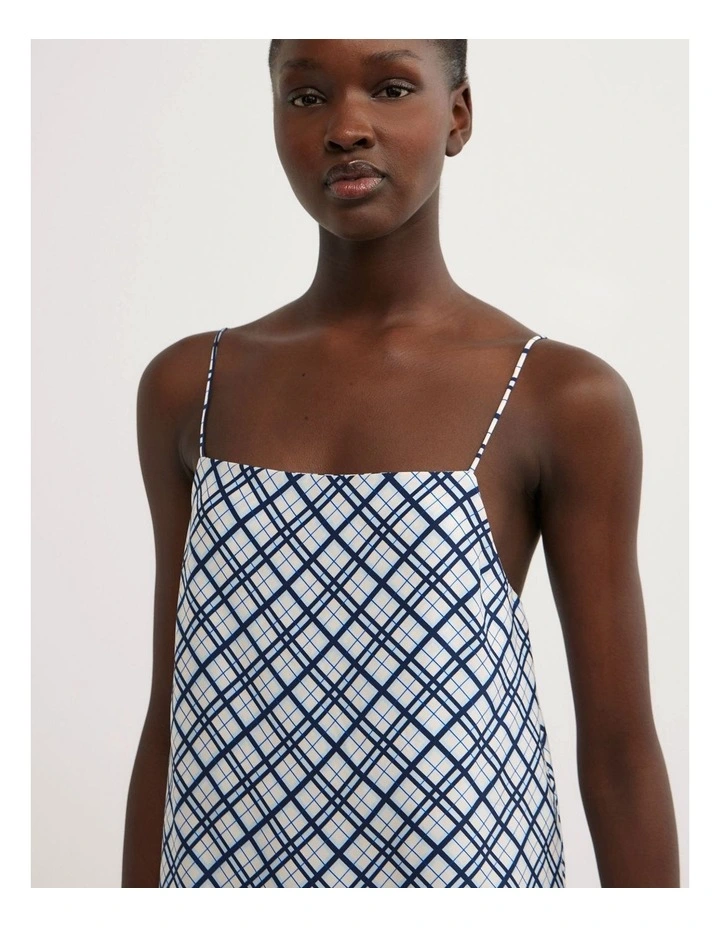 Satin Tunic Top in Blue Check image 3