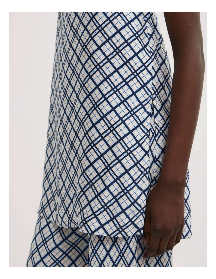 Satin Tunic Top in Blue Check image 4