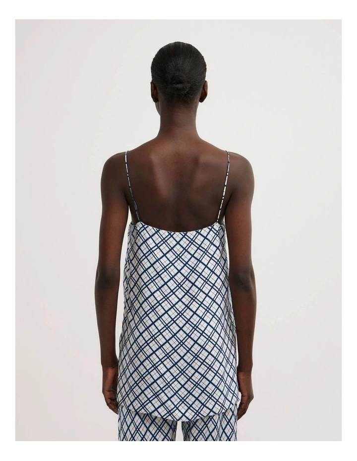 Satin Tunic Top in Blue Check image 5