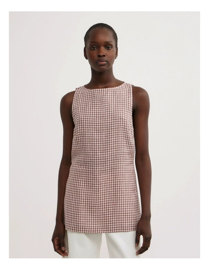 Linen Longline Top in Maple Gingham image 1