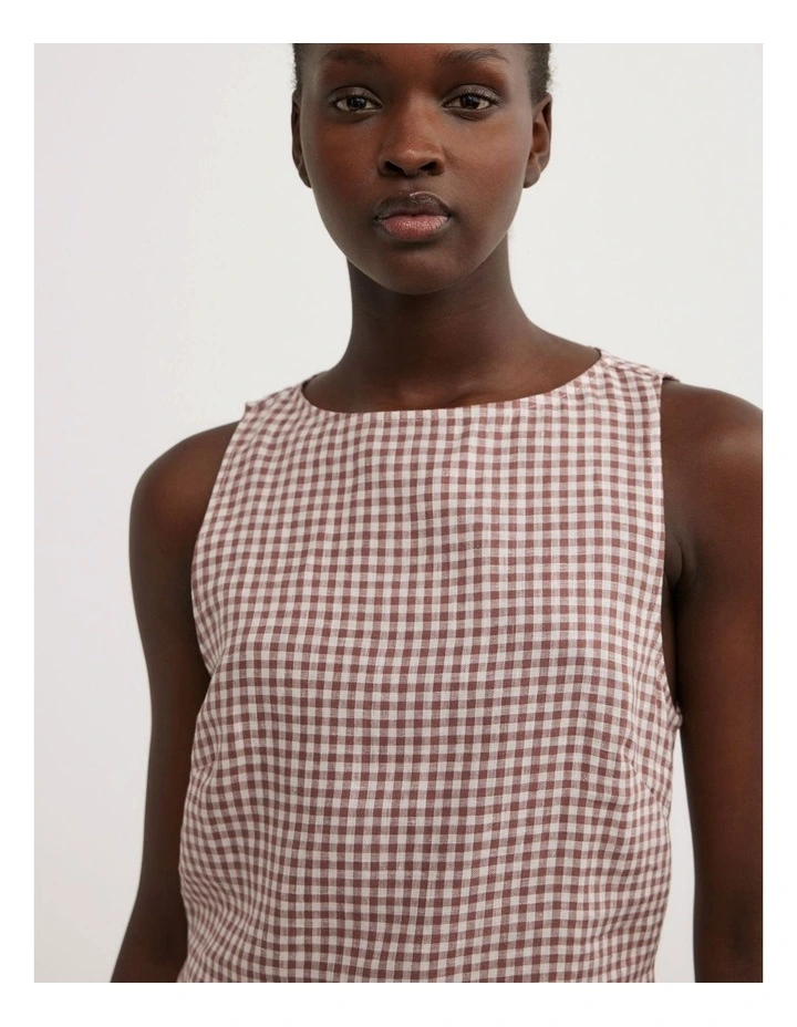 Linen Longline Top in Maple Gingham image 3