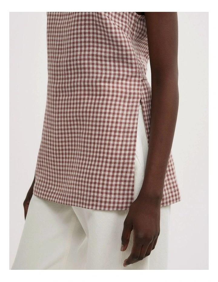 Linen Longline Top in Maple Gingham image 4