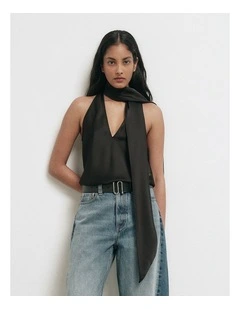 V-Neck Scarf Top in Black