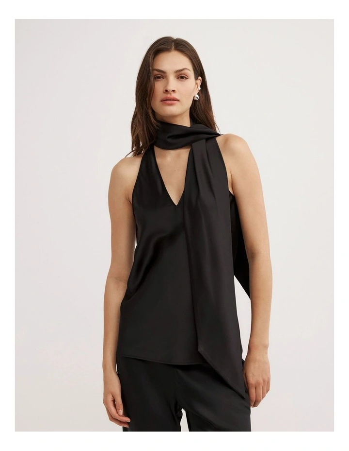V-Neck Scarf Top in Black image 2