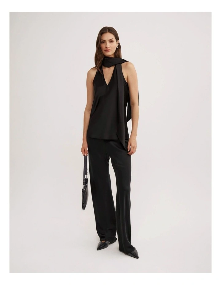 V-Neck Scarf Top in Black image 3