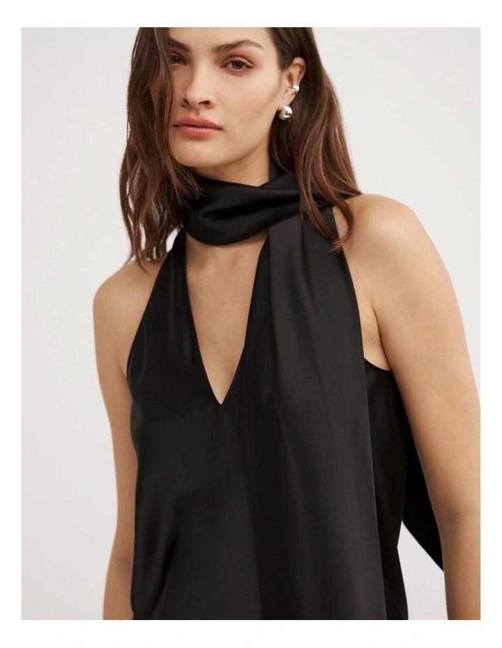 V-Neck Scarf Top in Black image 4