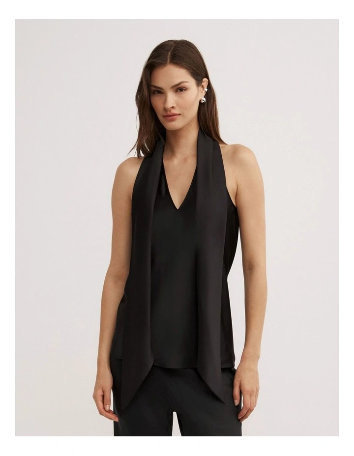 V-Neck Scarf Top in Black image 5