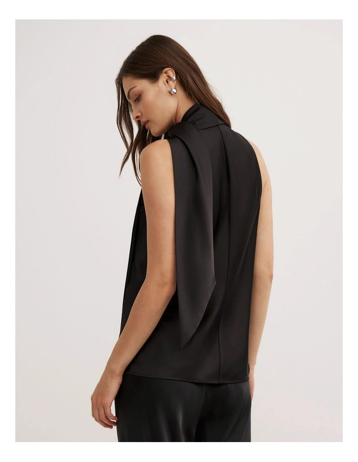 V-Neck Scarf Top in Black image 6