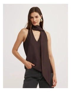 V-Neck Scarf Top in Espresso