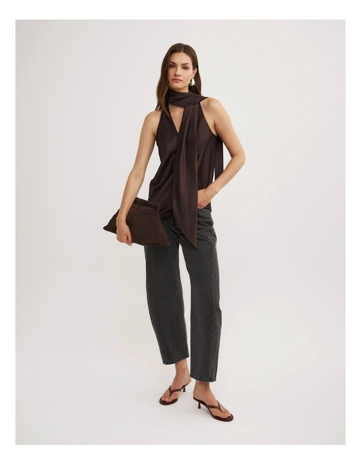 V-Neck Scarf Top in Espresso image 2