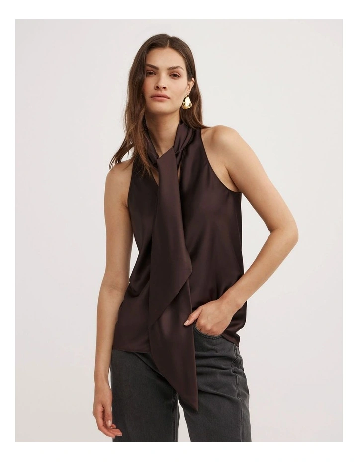 V-Neck Scarf Top in Espresso image 3