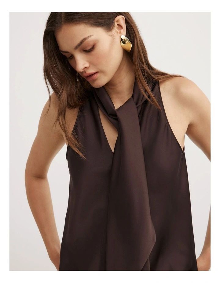 V-Neck Scarf Top in Espresso image 4