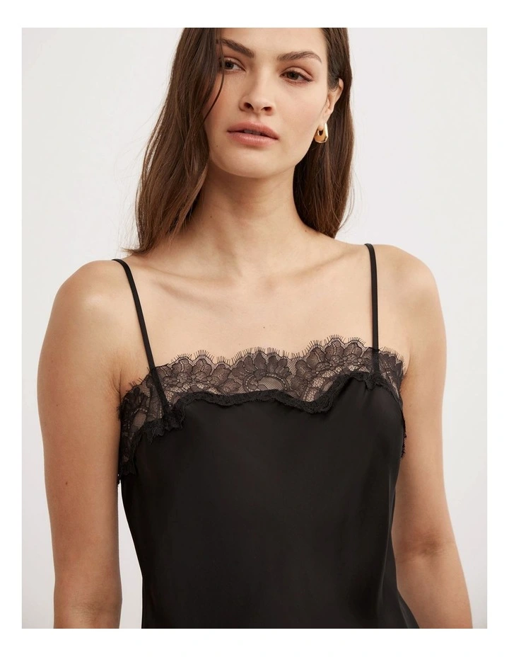Lace Border Camisole in Black image 3