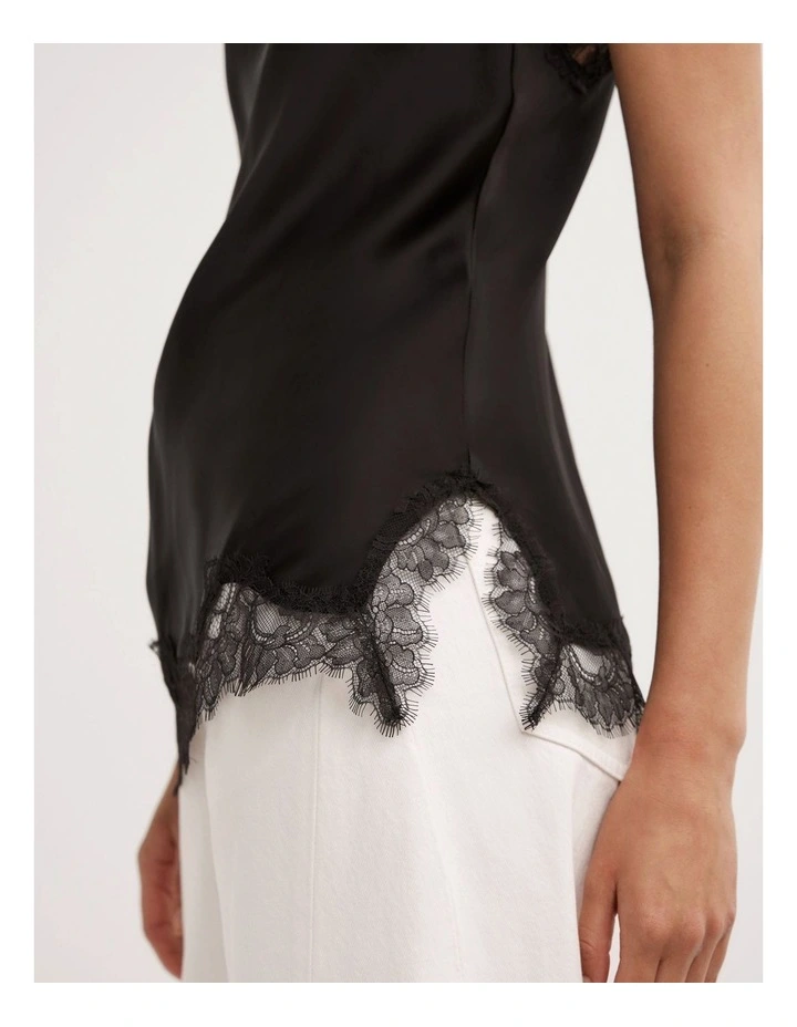 Lace Border Camisole in Black image 4