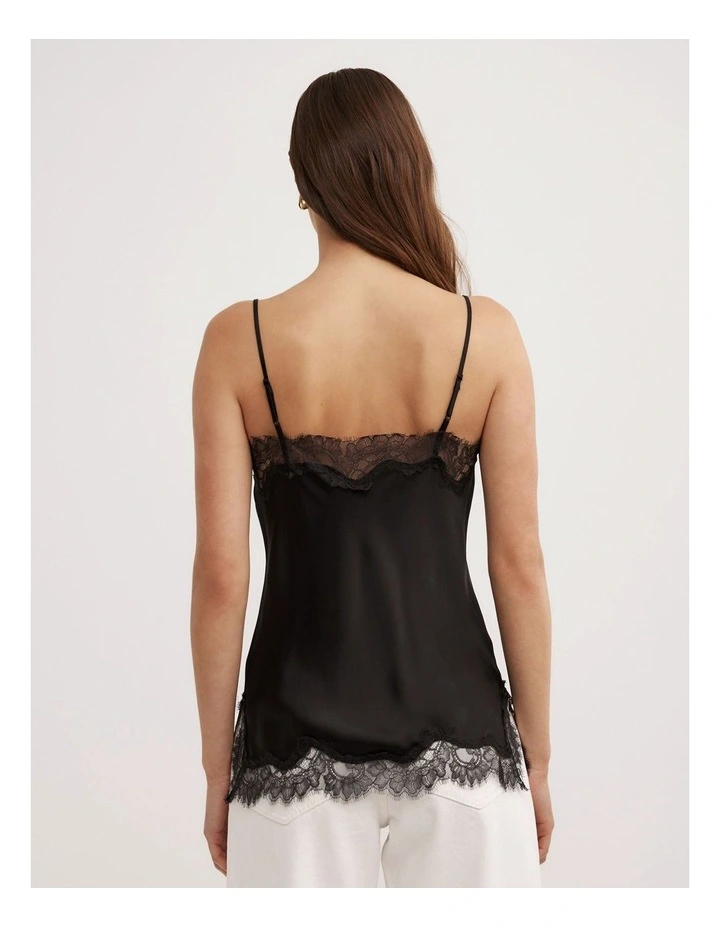Lace Border Camisole in Black image 5
