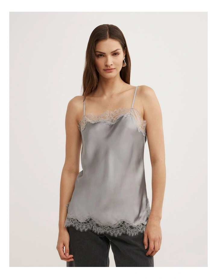 Lace Border Camisole in Silver image 1
