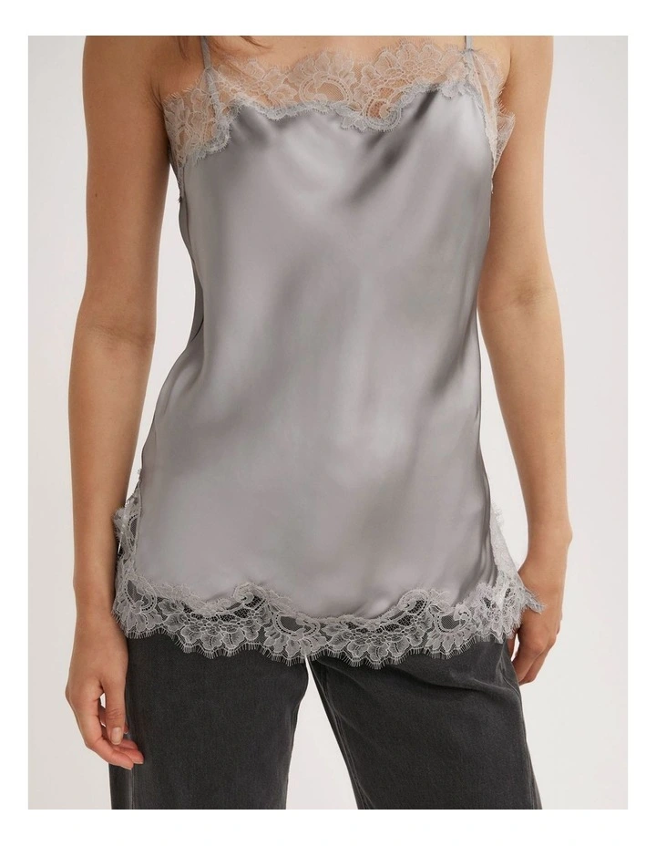 Lace Border Camisole in Silver image 4