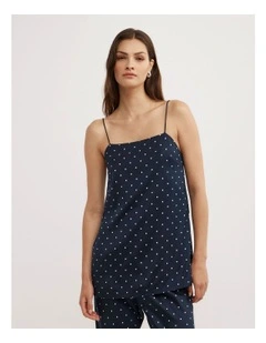 Satin Tunic Top in Navy Spot