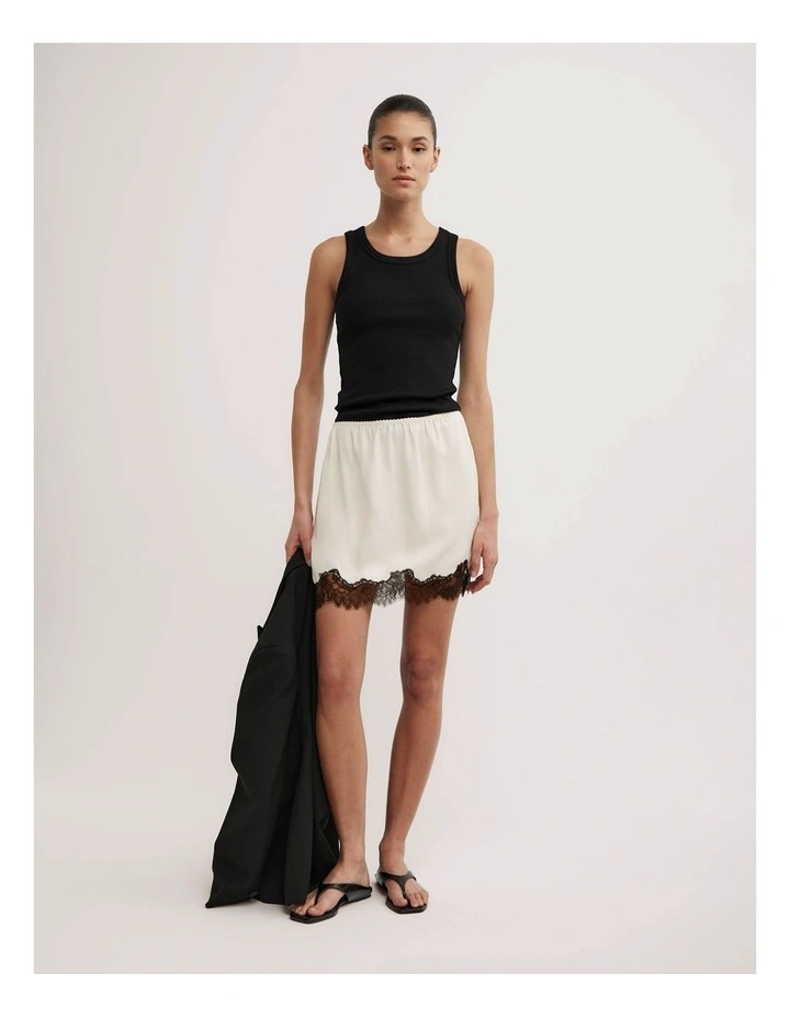 Lace Trim Mini Skirt in Vanilla image 1