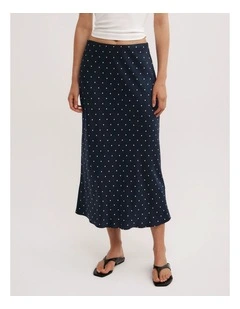 Spot Midi Skirt in Navy Spot