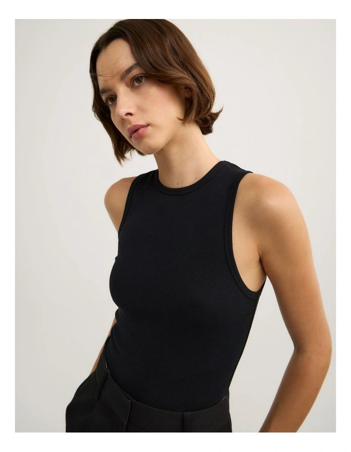 High Front Tank Top in Black image 3