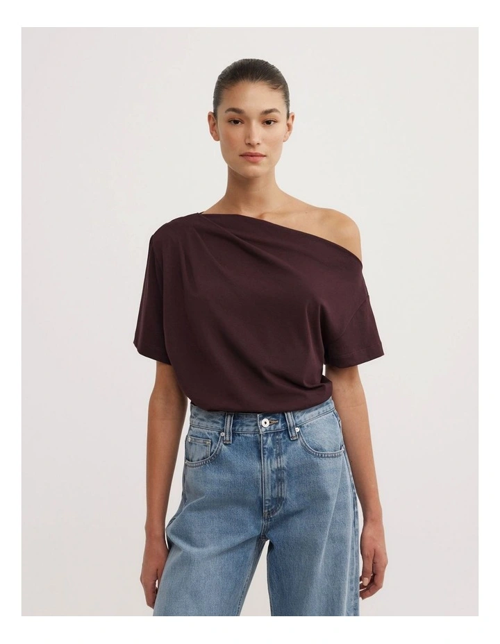Asymmetric Relaxed T-shirt in Plum image 1
