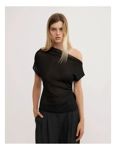 Textured Asymmetric Top in Black