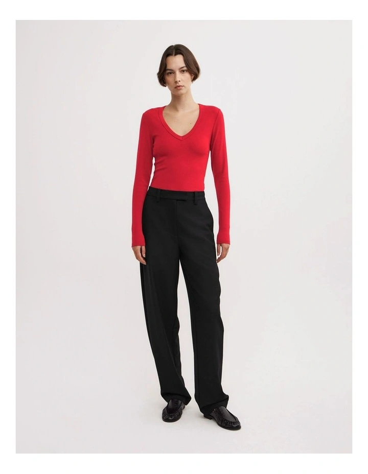V Neck Long Sleeve Top in Red image 2