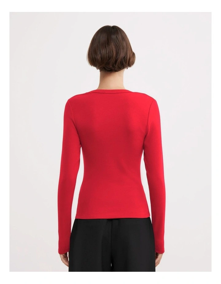 V Neck Long Sleeve Top in Red image 4