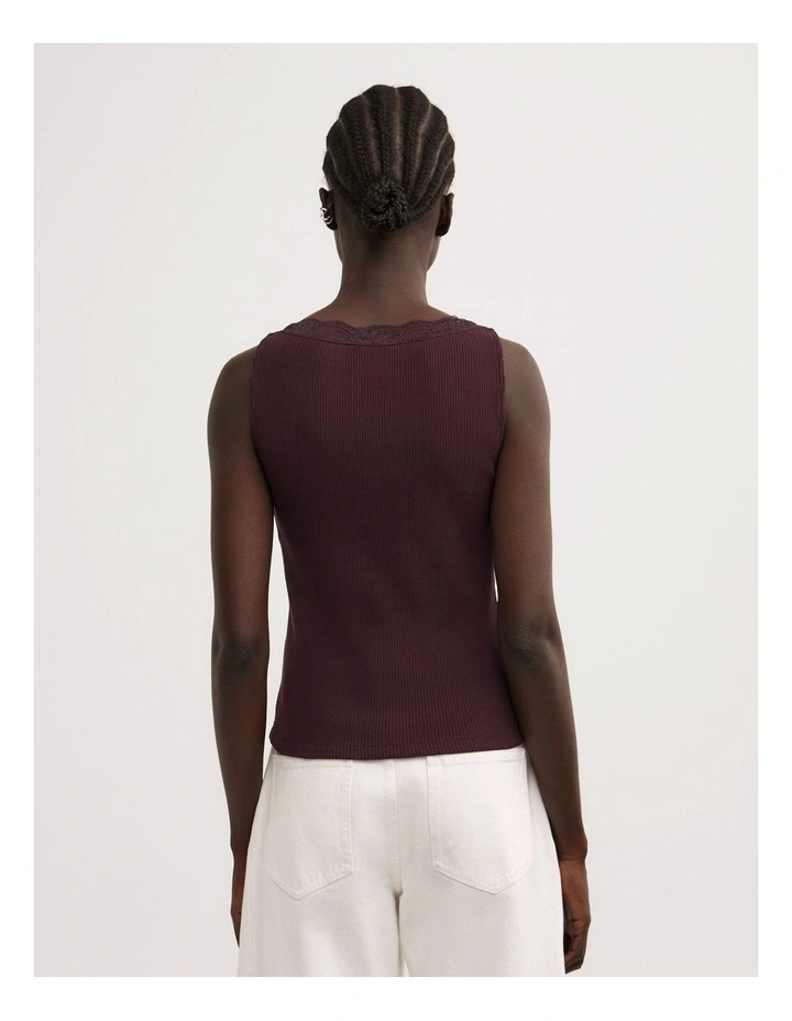 Lace Rib Tank Top in Plum image 4