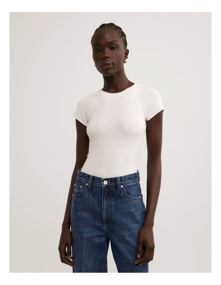 Raglan Sleeve Fitted T-shirt in Fresh White image 3