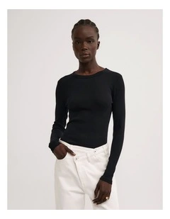 Crew Rib Long Sleeve Top in Black