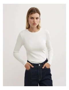 Crew Rib Long Sleeve Top in Fresh White