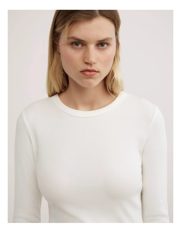 Crew Rib Long Sleeve Top in Fresh White image 3