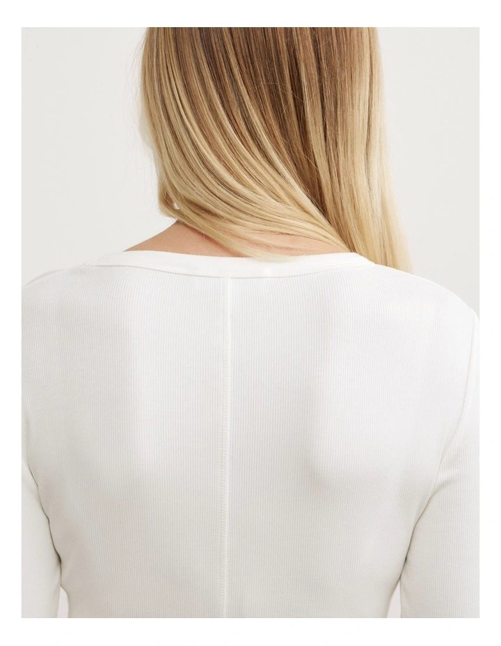 Crew Rib Long Sleeve Top in Fresh White image 4
