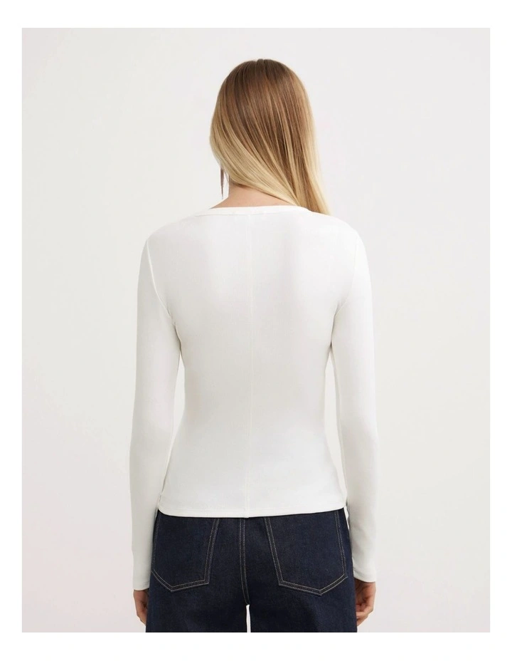 Crew Rib Long Sleeve Top in Fresh White image 5