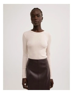 Crew Rib Long Sleeve Top in Oat Marle