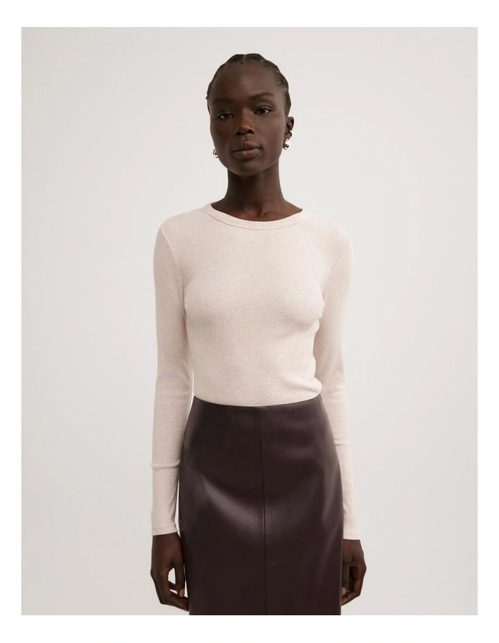 Crew Rib Long Sleeve Top in Oat Marle image 1