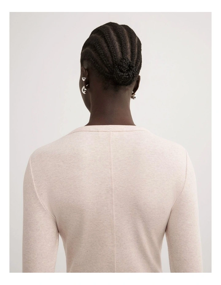 Crew Rib Long Sleeve Top in Oat Marle image 4