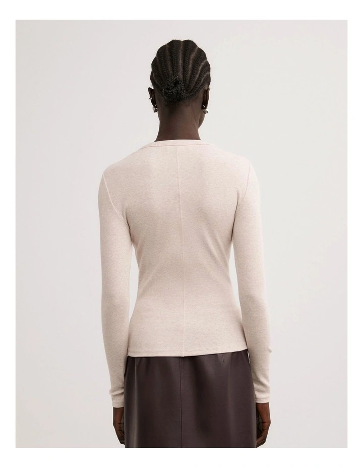 Crew Rib Long Sleeve Top in Oat Marle image 5