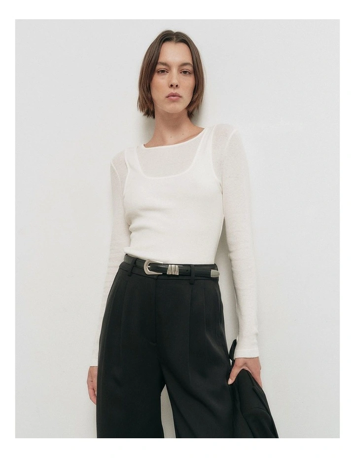 Long Sleeve Overlay Top in Fresh White image 2