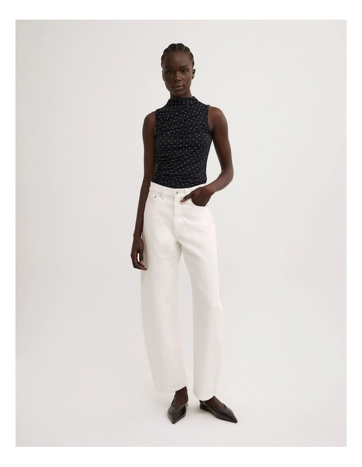 Gathered Jersey Top in Black Polka Dot image 2