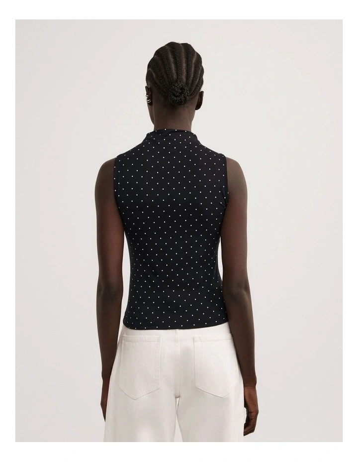 Gathered Jersey Top in Black Polka Dot image 4