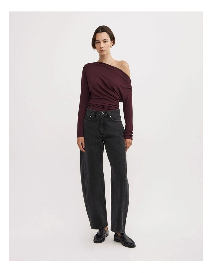 Asymmetric Draped Long Sleeve Top in Plum image 2